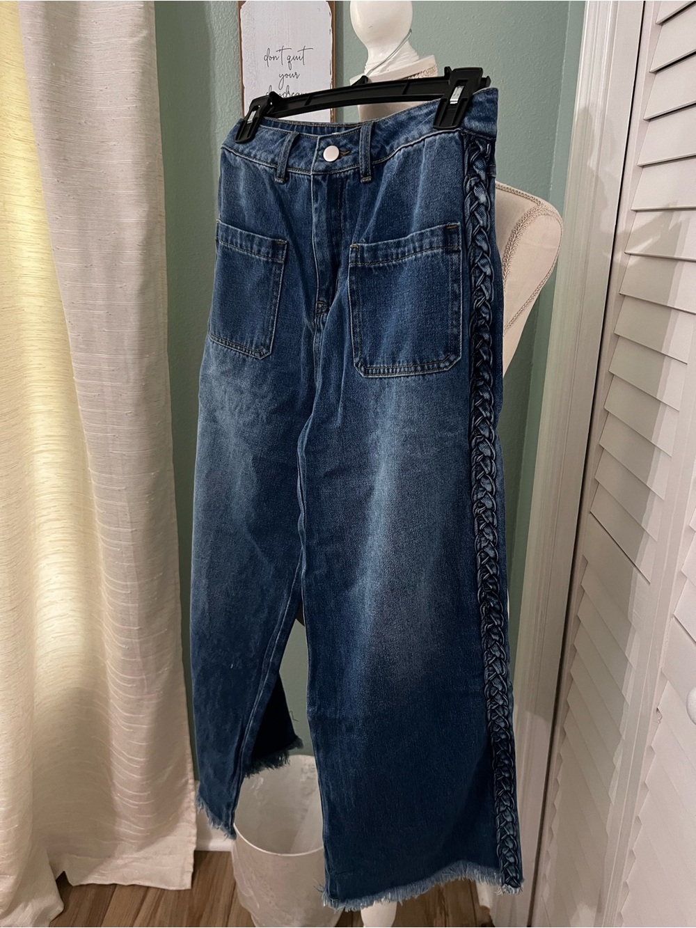 NWT Wide Leg Dark Blue Denim Jeans with Braided Side - Women SIZE S
